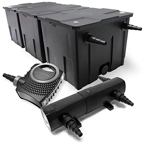 Wiltec Komplettset CBF-350C für Gartenteiche - Filterpumpen für Gartenteiche mit 24W UVC Klärer und 3-Kammer-System für kristallklares Wasser bis 90.000L, ideal für gesunde Teichbewohner.