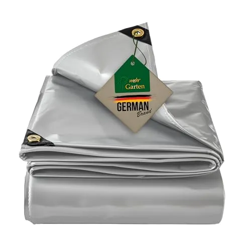 Premium PVC Allzweck-Plane 5x8m, grau, wasserdicht & UV-beständig - Robuste 650g/m² Gewebeplane, ideal für den Außenbereich. Schützt zuverlässig gegen Nässe und Wettereinflüsse. Mit rostfreien Ösen für einfache Befestigung.