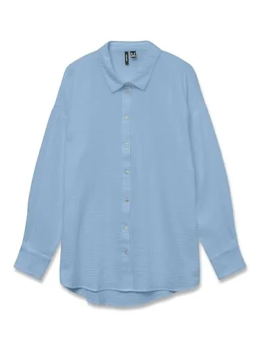 Vero Moda Hemd in Hellblau - XL - Bluse aus reiner Baumwolle mit lockerem Schnitt und abgerundetem Saum, ideal für lässige und elegante Anlässe.