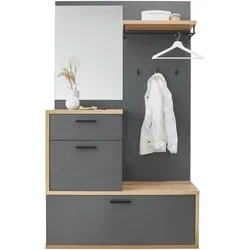 Stella Trading Louis Flurgarderobe - Kompaktgarderobe in Dunkelgrau mit Spiegel - MODERNE GARDEROBE - Stylishe Kompaktgarderobe mit Spiegel, ideal für Eingangsbereiche. Bietet praktische Stauraumlösungen und setzt stilvolle Akzente.