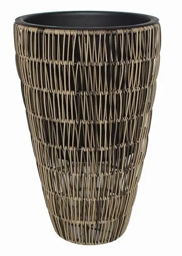 TrendLine Polyrattan Pflanztopf Ø30x48cm - Garten-Zubehör mit herausnehmbarem Einsatz, ideal für stilvolle Pflanzenpräsentation und optimale Bewässerung