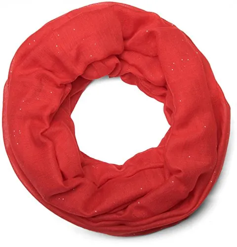 styleBREAKER Damen Loop Schal mit Glitzer-Effekt | Einfarbiger Schlauchschal aus weicher Viskose | Leicht & Elegant | 87 x 93 cm, Farbe:Rot