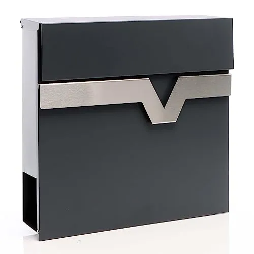 XPOtool Briefkasten V60 Anthrazit und Edelstahl - Wandbriefkasten mit Soft Close Klappe, abschließbar und aus witterungsbeständigem Stahl, ideal für moderne Hausfronten. Inklusive 2 Schlüsseln für maximale Sicherheit.