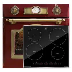 Kaiser Küchengeräte Backofen-Set Herd Set Autark Elektro Einbau Backofen Autark 60 cm 67 L 8 Funktionen mit Induktionskochfeld 60 cm, Autark,Facettenschliff, Kochfeld 4xQickHeat Kochzonen EH 6355 RotEm+KCT 6105 FI, mit 1-fach-Teleskopauszug, Katalytische Selbstreinigung rot