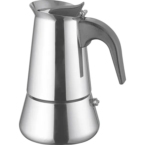 WEIS Espressokocher 4 Tassen Edelstahl - Teebereiter aus hochwertigem Edelstahl, geeignet für alle Herdarten inkl. Induktion. Mit geprüftem Sicherheitsventil für eine sichere und zuverlässige Zubereitung von köstlichem Espresso.