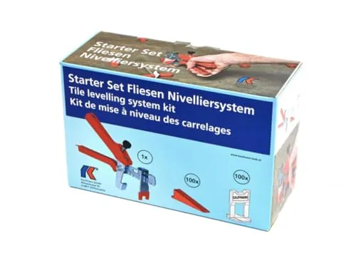 KAUFMANN 50.430.01 Fliesen Nivelliersystem Starter-Set 3-teilig - Fliesenkeile für präzise Nivellierung von Fliesen, geeignet für Plattenstärken von 3 - 12 mm, perfekt für großformatige Fliesen mit einer Laschenstärke von 1,5 mm.