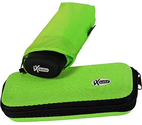 iX-brella Super-Mini-Taschenschirm - winziger Regenschirm im Etui - neon-grün