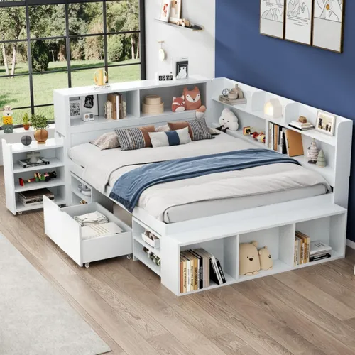 Multifunktionales Kinderbett 140 x 190 cm mit Stauraum