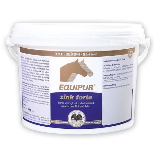 Vetripharm Equipur Zink forte 3 kg Eimer - Pferdefutter mit hochwertigem Zink, unterstützt die Hautgesundheit und das Wohlbefinden Ihres Pferdes.