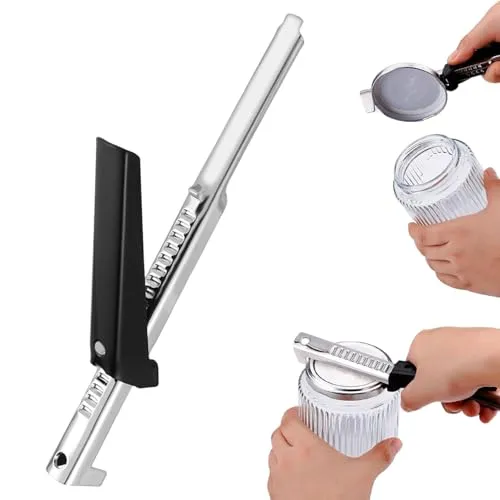 Müheloser Arthritis Glasöffner, Neuer Einstellbarer Dosenöffner, Arthritis Glasdeckelöffner aus Edelstahl, manueller Deckel für Restaurants, Bars, ältere Menschen, Picknicks, Schwarz