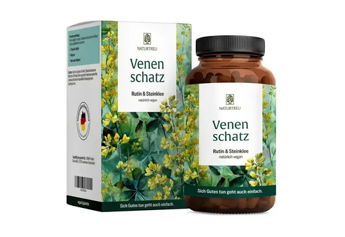 Venenschatz Rutin Steinklee Komplex Kapseln - Hochdosiert für gesundes Bindegewebe - Nahrungsergänzungsmittel mit Rutin und Steinklee, unterstützt die normale Bindegewebsbildung und schützt vor oxidativem Stress. Vegan, glutenfrei und klimaneutral.