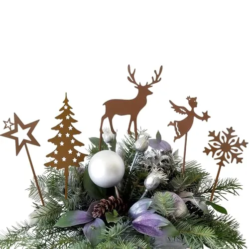 LUMOOM 5er Set Rost Deko für Garten, 25cm Metall Dekoration Hirsch Figur, Edelrost Gartenstecker als Gartendeko für Draußen Balkon Blumenkübel Zäune Gestecke, Roststecker im Landhausstil