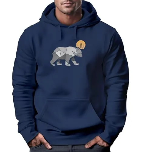 Neverless® Hoodie Herren Polygon Bär Mond Outdoor Wandern Natur Print Aufdruck Fashion Streetstyle Navy 3XL