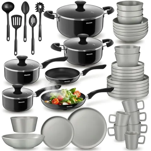 tectake Kochbesteck-Set 45-tlg. – Küchenstarterset für Genießer
