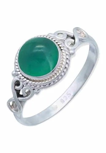 mantraroma Ring Damen Silber 925 grüner Onyx Boho