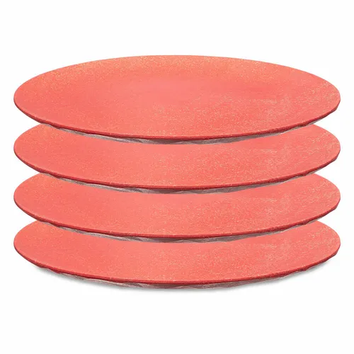 KOZIOL Teller Club Plate 4er-Set Nature Coral, 26 cm - Stapelbare Teller im modernen Design, ideal für drinnen und draußen, spülmaschinengeeignet und aus einem langlebigen Kunststoff-Holz-Mix gefertigt.