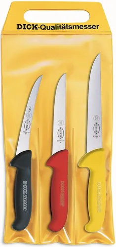 F. DICK Messer Set ErgoGrip 3-teilig – Zerlegemeisterschaft - Küchenmesserset mit Ausbeinmesser und Stechmesser in ergonomischem Design für müheloses Arbeiten. Ideal für Fleischliebhaber, sorgt für präzise Schnitte und hygienische Handhabung.