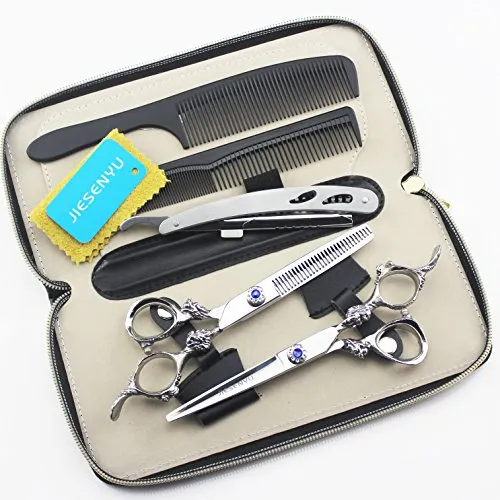 JIESENYU Friseurscheren Haarschere Haarschneideschere Schere Haare Schneiden Set 6 zoll Edelstahl mit Lederetui profi Haarschnitt für Damen und Herren