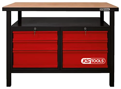 KS-Tools Werkbank 865.0004, 120 x 84 x 60cm mit 6 Schubladen - Robuste Werkbank für Heimwerker, mit 6 kugelgelagerten Schubladen und einer Traglast von 400 kg. Ideal für Werkstätten und Hobbyräume.