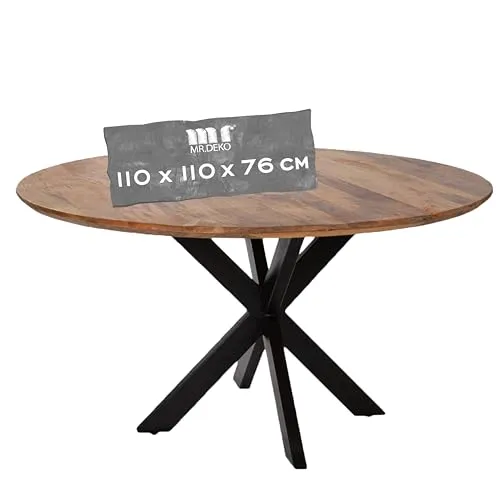 Produktbild MR. DEKO Esstisch Avola | Rund 110 cm aus Mangoholz mit Metallgestell