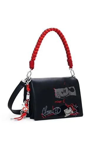DESIGUAL BORSA DONNA NERO - Elegante Umhängetasche - Umhängetasche mit mehreren Innenfächern, abnehmbaren Griffen und praktischem Schlüsselanhänger für stilvolle Organisation im Alltag.