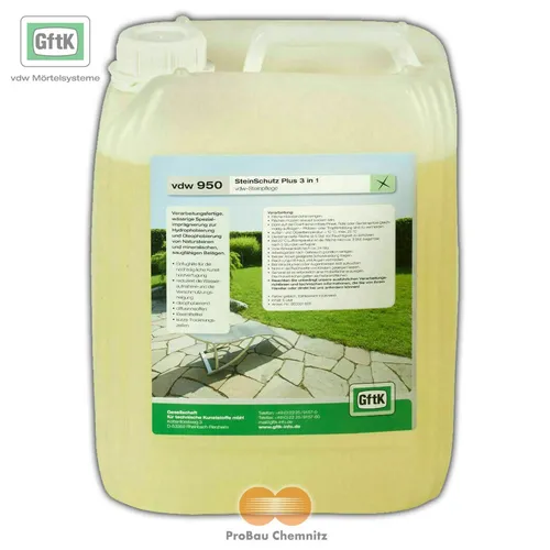 vdw 950 Steinpflege 3 in 1 Steinschutz 5 Liter - Holzöle - Effektive Spezialimprägnierung für Natursteine, schützt vor Wasser und Öl, ideal für langlebige Oberflächen und schnelle Trocknung.