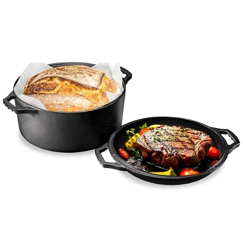 NutriChef Dutch Oven 26 cm – Gusseisen Topf mit Deckel für Ofen & Grill