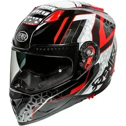 Premier Vyrus EM Integralhelm - Schwarz/Weiß/Rot - XXL - Motorradhelm mit herausnehmbarem, waschbarem Futter und Anti-Scratch Visier. Optimaler Komfort durch 2 Belüftungsmöglichkeiten und integrierte Sonnenblende für sicheres Fahren.