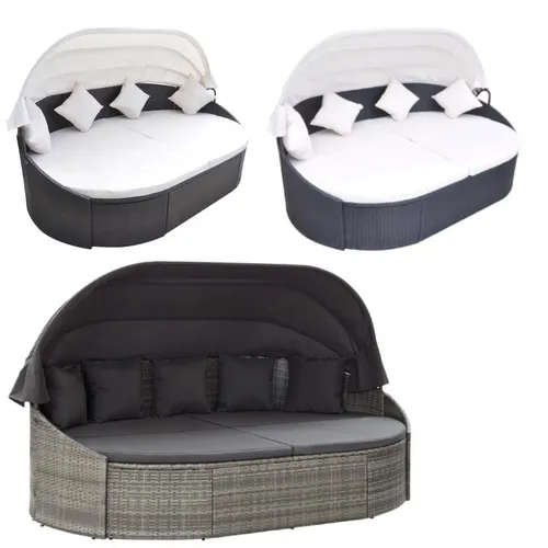 vidaXL Outdoor-Loungebett mit Dach aus Poly Rattan