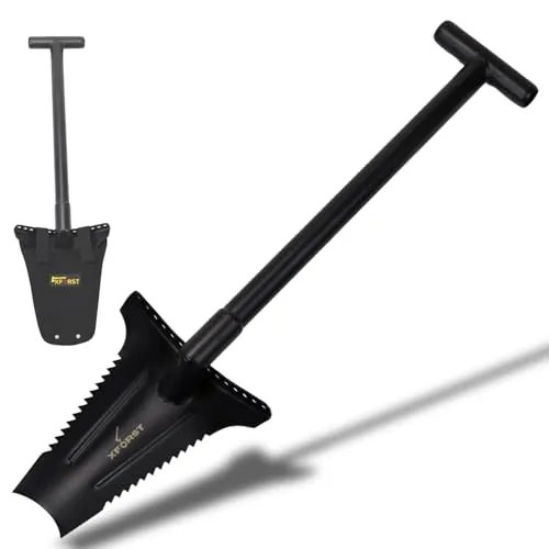 Xforst X-SZ1 Schaufel Spaten aus Karbonstahl mit Pulverbeschichtung – 70 cm, 1,36 kg, Trapezklinge mit scharfer Kante, ideal für Gartenarbeit, Wurzelentfernung, Metalldetektor/verstärkte Trittkante
