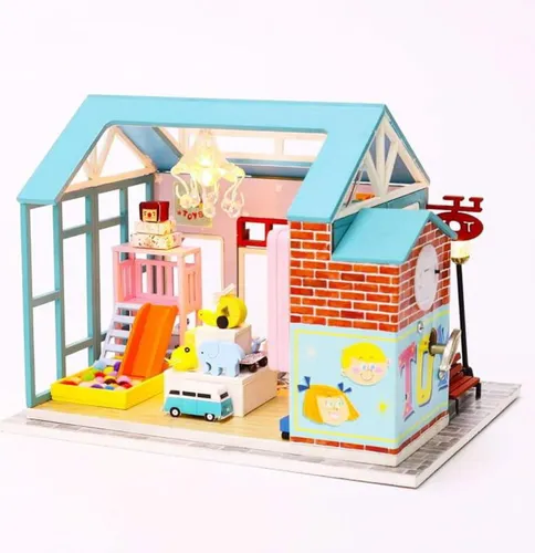 Habarri | Miniaturhaus - DIY-Puppenhaus - Holzhaus mit Möbeln und LED-Beleuchtung - Geschenk für Kinder - Spielzeugladen