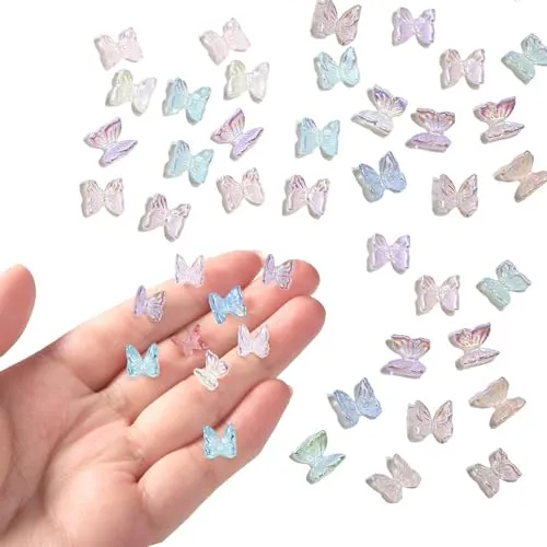 3D Schmetterlinge Dekoration Set, 100 Stück Mikro Schmetterling Resin Bunte Schmetterling Basteln Nagelkunst-Dekorationen Schmetterlinge Aufkleber für DIY Feengarten Dekoration
