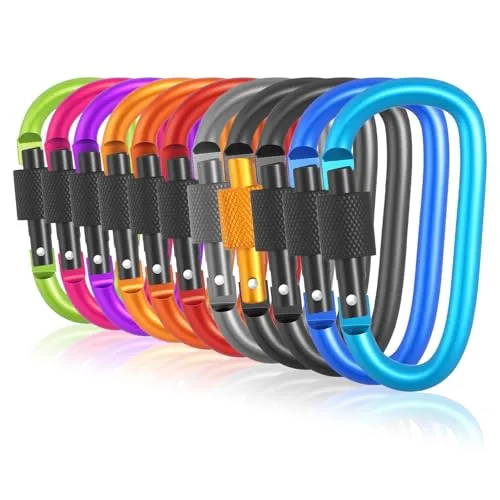 Karabiner mit Schraubverschluss, 11 Stück Schlüsselanhänger Karabiner D Form Karabiner Set, Aluminium Mehrfunktionale Karabinerhaken für Camping Wandern Oder Reisen (11 Farben)
