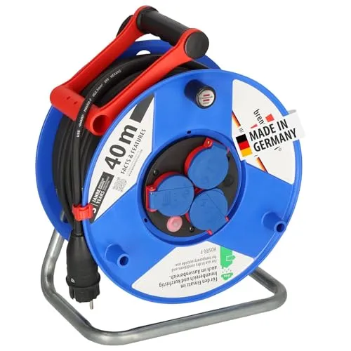 Garant IP44 Kabeltrommel 40m H05RR-F 3G2,5 - Kabeltrommel für den Außeneinsatz, spritzwassergeschützt (IP44) mit innovativem Tragegriff und Überhitzungsschutz – ideal für Garten und Baustelle.