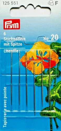 Sticknadeln mit Spitze Chenille 6 Stück 43 x 1,0mm No. 20 Prym 125551 Sticknadel