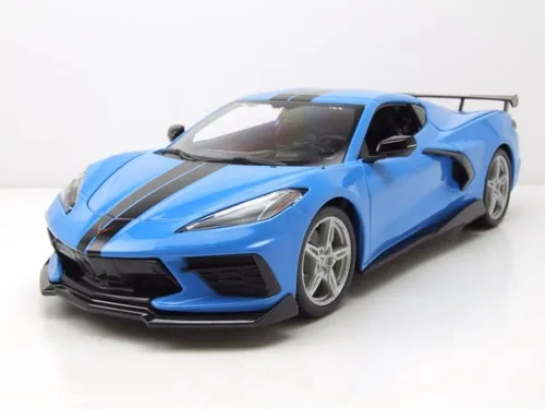 Chevrolet Corvette Stingray C8 High Wing 2020 Modellauto 1:18 blau - Detailreiches 1:18 Modellauto der Chevrolet Corvette Stingray 2020 in Blau, aus hochwertigem Die-Cast-Material, ideal für Sammler und als Geschenk.
