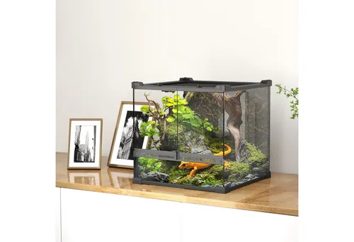 PawHut Glasterrarium für Reptilien 24L – Ausbruchsicher mit Steinrückwand
