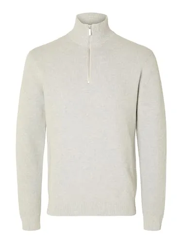 SELECTED HOMME Male Pullover Half-Zip - Herren Pullover mit halbem Reißverschluss und geripptem Kragen, aus 50% Bio-Baumwolle für nachhaltigen Komfort und Stil.