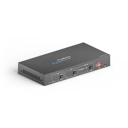 PureTools PT-MA-HD42UHD - 4x2 HDMI Matrix Switcher 4K - Sonstiges TV-Zubehör mit 4 HDMI Eingängen und 2 Ausgängen, unterstützt 4K bei 60Hz und HDR10, ideal für flexible Präsentationen und einfache Steuerung.