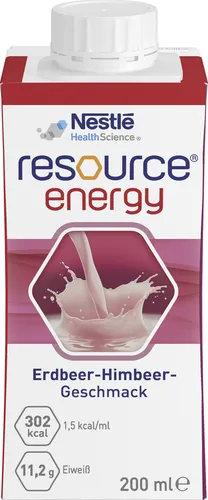 Nestlé Resource Energy Trinknahrung Erdbeere-Himbeere 6x200ml - Mahlzeitenersatz & Diät-Drinks, laktosefrei und mit 1,51 Kcal pro ml für eine energiereiche Ernährung, ideal für unterwegs.