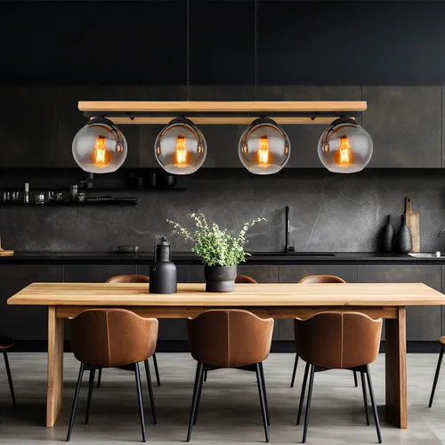 Pendelleuchte Holzoptik 4-flammig - Stilvolle Hängelampe in Holzoptik mit 4 E27 Fassungen für individuelle Lichtgestaltung. Ideal für Esszimmer, langlebig und energieeffizient.