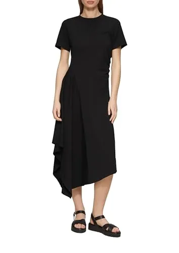 s.Oliver Midikleid Kleid Tailliertes Midikleid mit Raffungen und asymmetrischem Rock