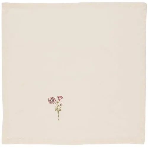 IB Laursen Stoffserviette beige, 40cm, Stickerei Mohnblume