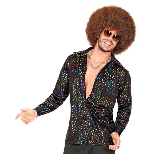W WIDMANN MILANO 70er Jahre Disco Hemd für Herren - Stylisches Disco-Hemd mit bunten Punkten, ideal für Karneval und Mottopartys. Der bequeme Schnitt und das leichte Material sorgen für Komfort bei langen Partynächten. In Größe XXL erhältlich.