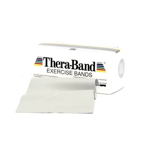 Thera-Band Übungsband silber (super stark), 5.50 m - Widerstandsbänder für vielseitiges Widerstandstraining, ideal zur Steigerung von Kraft, Mobilität und Flexibilität. Naturprodukt aus reinem Latex, perfekt für Therapie und Fitness.