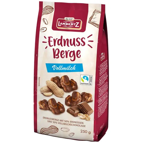 Lambertz Erdnussberge Vollmilch 250g - Kekse & Gebäck: Knackige Erdnüsse in köstlicher Vollmilchschokolade - der perfekte Snack für Schokoladenliebhaber und Erdnussfans.