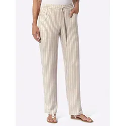 Schlupfhose CLASSIC BASICS, Damen, Gr. 38, Normalgrößen, beige (sesam, weiß, gestreift), 100% Viskose, gemustert, mehrfarbig, lang, Hosen Schlupfhose