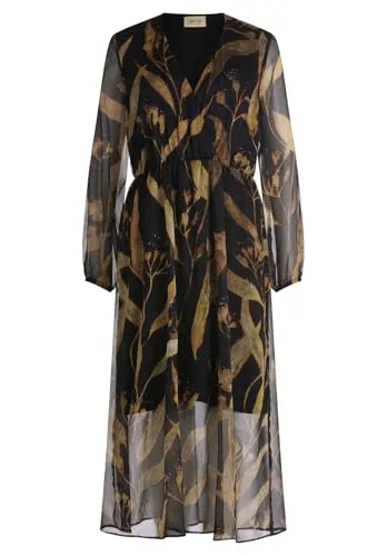 Cartoon Damen Midikleid Langarm 40, Black/Nature - Freizeitkleid für Damen mit floralem Muster, figurnah und feminin, ideal für vielseitige Anlässe.