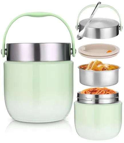 Thermobehälter für Essen 1200ml aus Edelstahl mit Klapp-Löffel