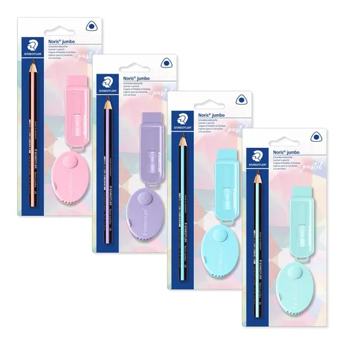 STAEDTLER Pastell Set zum Schreiben und Malen, mit dickem Jumbo-Bleistift, Radierer, Doppel-Spitzdose, hohe Qualität, 61 SBK4 PA